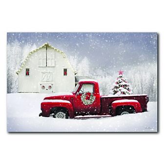 COURTSIDE MARKET White Christmas Red Truck Canvas Wall Art