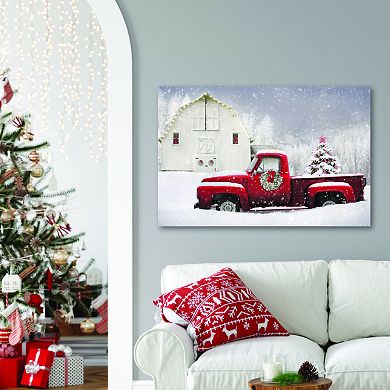 COURTSIDE MARKET White Christmas Red Truck Canvas Wall Art