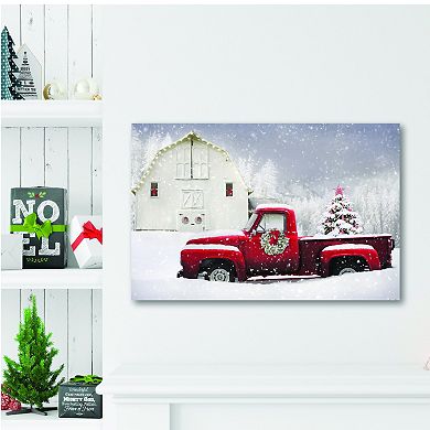 COURTSIDE MARKET White Christmas Red Truck Canvas Wall Art