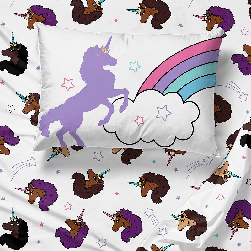 Afro Unicorn Unique, Divine, Magical Sheet Set, Multicolor, Queen