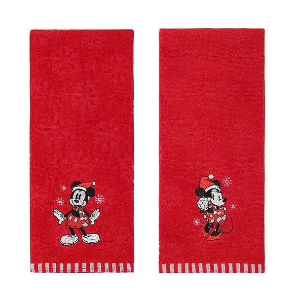 Mickey Mouse Minnie Mouse 2 Hanging Kitchen Dish Towels With Tops Towel Set  Red Blue Crochet Handmade 