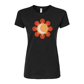 Juniors' Retro Flower Sun Moon Fitted Graphic Tee