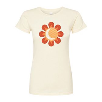 Juniors' Retro Flower Sun Moon Fitted Graphic Tee