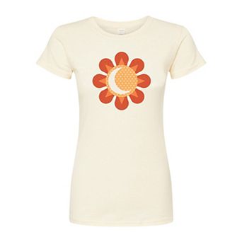 Juniors' Retro Flower Sun Moon Fitted Graphic Tee