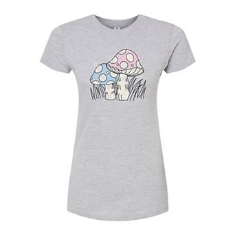 Juniors' Watercolor Mushrooms Fitted Graphic Tee