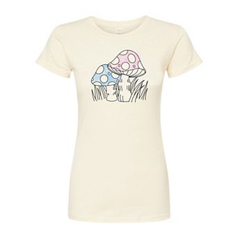 Juniors' Watercolor Mushrooms Fitted Graphic Tee