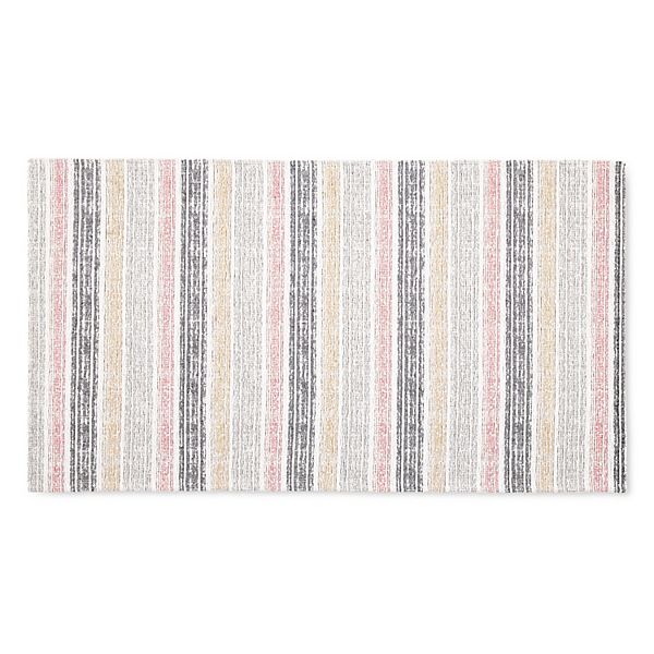 Martha Stewart Stella Ticking Stripe Slip-Resistant Kitchen Mat, Gray/Yellow, 20"x36"