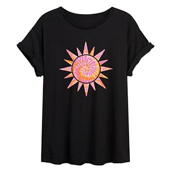 Juniors' Tie Dye Sun Oversized Tee
