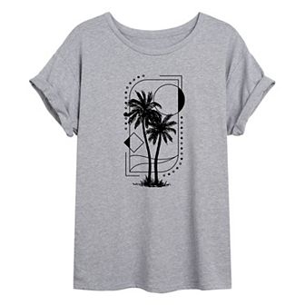 Juniors' Geometric Palm Tree Oversized Tee
