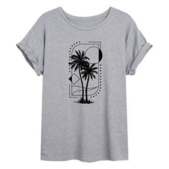 Juniors' Geometric Palm Tree Oversized Tee