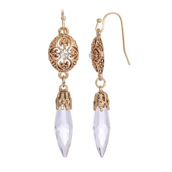 1928 Gold Tone Filigree Icicle Drop Earrings