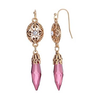 1928 Gold Tone Filigree Icicle Drop Earrings