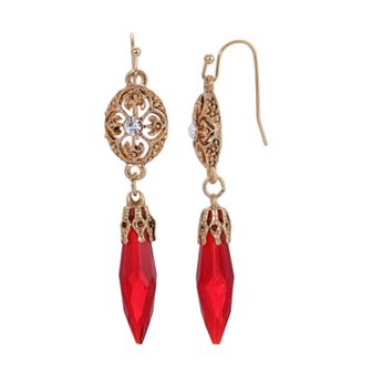 1928 Gold Tone Filigree Icicle Drop Earrings