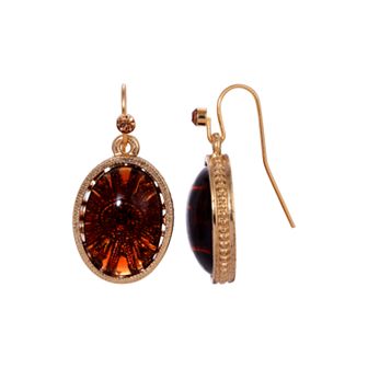 1928 Gold Tone Oval Glass Drop Earrings