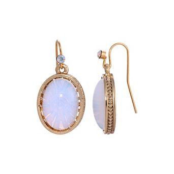 1928 Gold Tone Oval Glass Drop Earrings