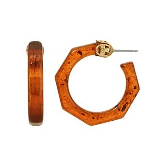 1928 Gold Tone Tortoise C-Hoop Earrings