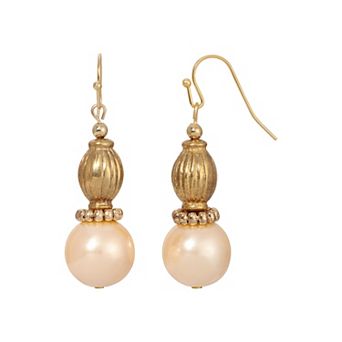 1928 Gold Tone Simulated Pearl Drop Earrings
