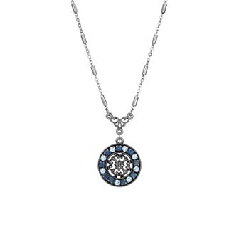1928 Silver Tone Crystal Medallion Necklace