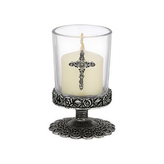 1928 Pewter Cross Glass Candle Holder