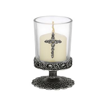 1928 Pewter Cross Glass Candle Holder