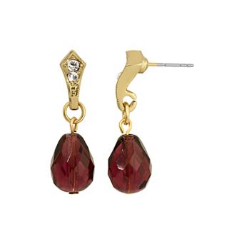 1928 Gold Tone Dark Purple Drop Earrings