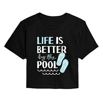 Juniors' Life Is Better By The Pool Cropped Graphic Tee