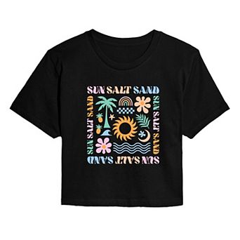 Juniors' Sun Salt Sand Icons Cropped Graphic Tee