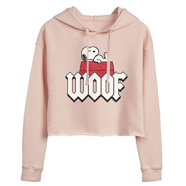 Juniors Peanuts Woof Cropped Hoodie