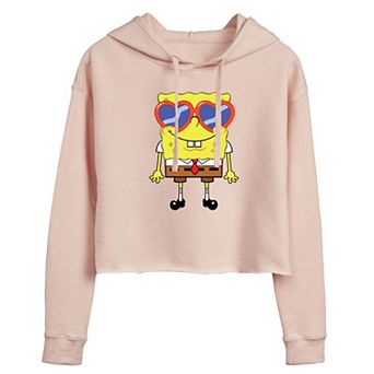 Juniors' SpongeBob SquarePants Heart Glasses Cropped Hoodie