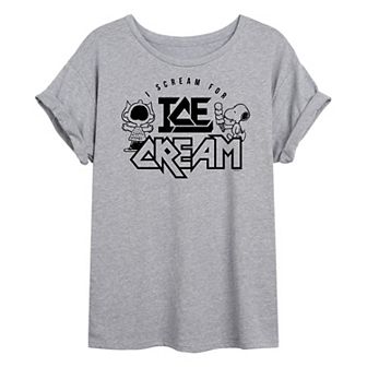 Juniors' Peanuts Charlie Brown & Snoopy Scream Ice Cream Oversized Graphic Tee