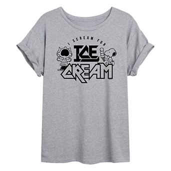 Juniors' Peanuts Charlie Brown & Snoopy Scream Ice Cream Oversized Graphic Tee