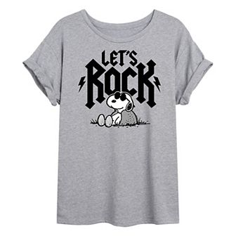 Juniors' Peanuts Charlie Brown & Snoopy Lets Rock Oversized Graphic Tee