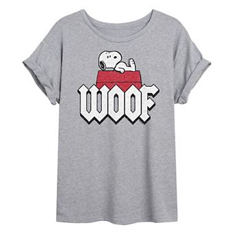 Juniors' Peanuts Charlie Brown & Snoopy Woof Oversized Graphic Tee