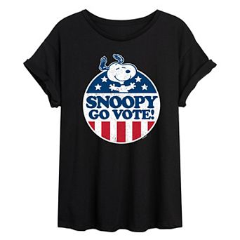 Juniors' Peanuts Charlie Brown & Snoopy Go Vote Oversized Graphic Tee