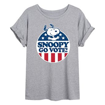 Juniors' Peanuts Charlie Brown & Snoopy Go Vote Oversized Graphic Tee