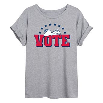 Juniors' Peanuts Charlie Brown & Snoopy Vote Oversized Graphic Tee
