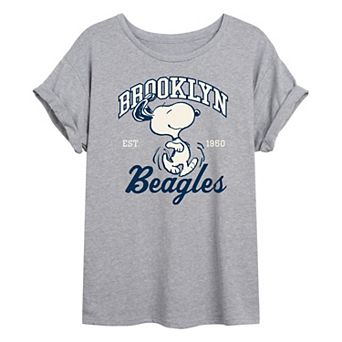 Juniors' Peanuts Charlie Brown & Snoopy Brooklyn Beagles Oversized Graphic Tee