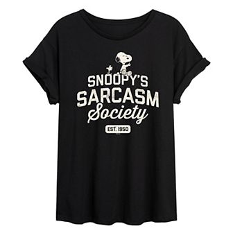 Juniors' Peanuts Charlie Brown & Snoopy Sarcasm Society Oversized Graphic Tee
