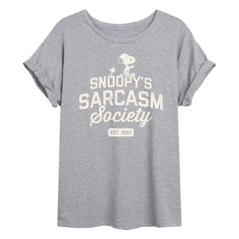 Juniors' Peanuts Charlie Brown & Snoopy Sarcasm Society Oversized Graphic Tee