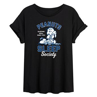 Juniors' Peanuts Charlie Brown & Snoopy Sleep Society Oversized Graphic Tee