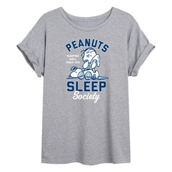 Juniors' Peanuts Charlie Brown & Snoopy Sleep Society Oversized Graphic Tee