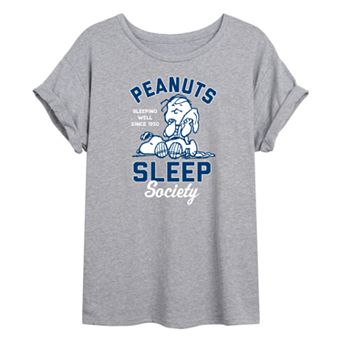 Juniors' Peanuts Charlie Brown & Snoopy Sleep Society Oversized Graphic Tee