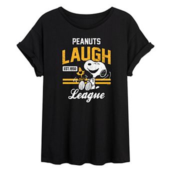 Juniors' Peanuts Charlie Brown & Snoopy Laugh League Oversized Graphic Tee
