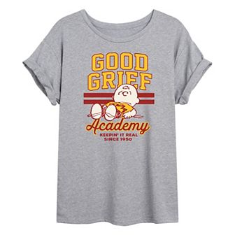 Juniors' Peanuts Charlie Brown & Snoopy Good Grief Academy Oversized Tee