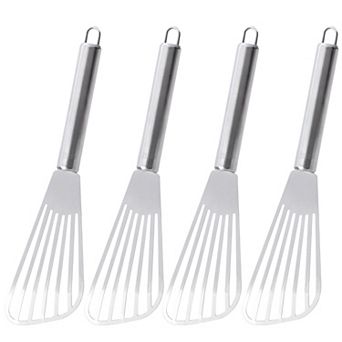 Stainless Steel Slotted Kitchen Spatula Barbecue Turner Shovel 4 pc Silver Tone