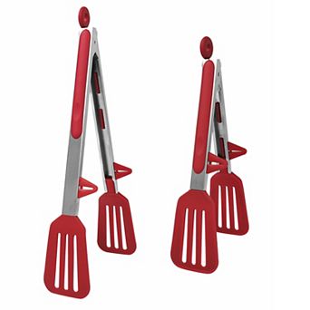 Kitchen Tong Set for Cooking Stainless Steel Tongs with Stands Silicone 2 pc Burgundy