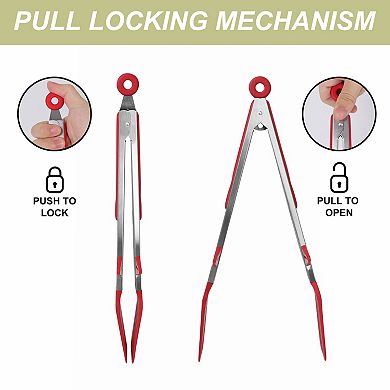 Kitchen Tong Set for Cooking Stainless Steel Tongs with Stands Silicone 2Pcs Burgundy