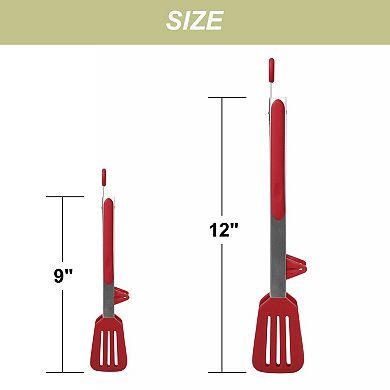 Kitchen Tong Set for Cooking Stainless Steel Tongs with Stands Silicone 2Pcs Burgundy