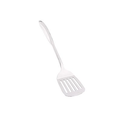 Household Kitchen Cooking Tool Slotted Design Egg Pancake Turner Spatula Silver Tone
