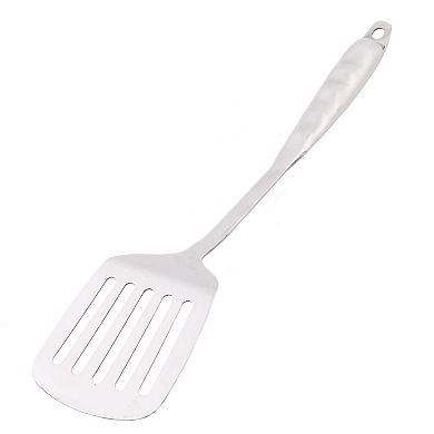 Household Kitchen Cooking Tool Slotted Design Egg Pancake Turner Spatula Silver Tone